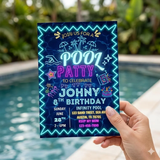 Custom Pool Party Birthday Invitation Template Pdf Swim Neon Pool