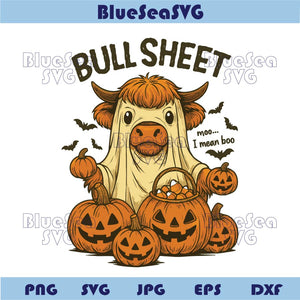 Bullsheet Moo I Mean Boo Png Halloween Highland Cow Ghost Png