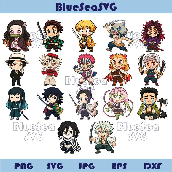Bundle Chibi Characters Demon Slayer Png Cute Anime Lover Png Set