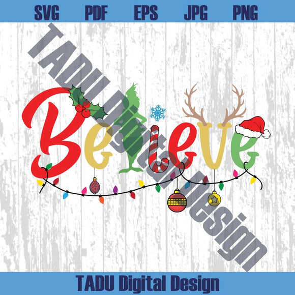 Christmas Believe Svg Side Bow Believe Png Grinch Xmas Svg
