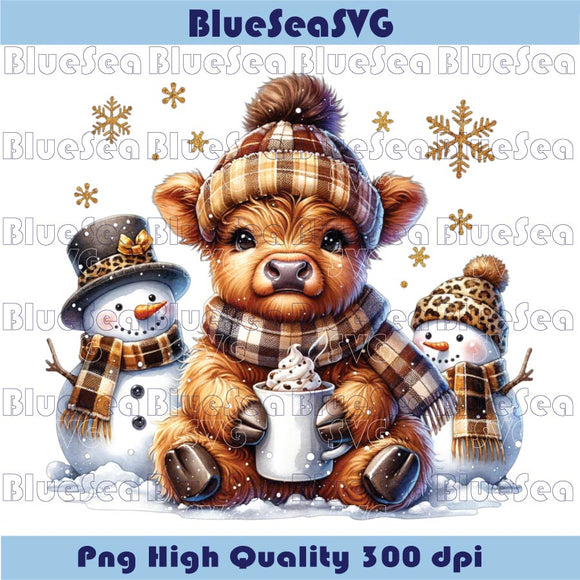 Christmas Highland Cow Snowman Png Christmas Highland Png Dtf
