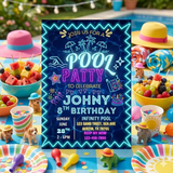 Custom Pool Party Birthday Invitation Template Pdf Swim Neon Pool