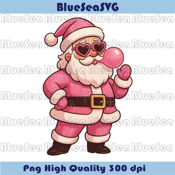 Cute Twinkle Pink Santa Blowing Bubble With Sunglasses Png