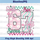Funny Six Seven 67 Coquette Bow Png Preppy Viral Internet Joke Png