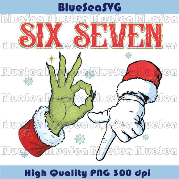 Funny Six Seven Meme Christmas Grinch and Santa Hands 6 7 Png