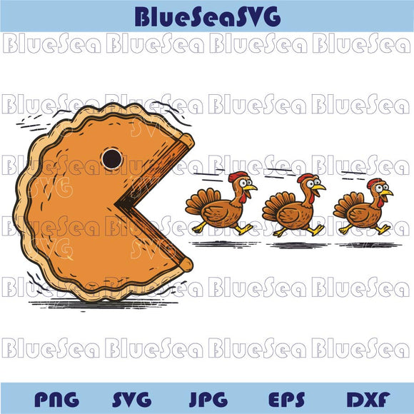 Funny Thanksgiving Png Pumpkin Pie Chasing Turkey Png Dtf