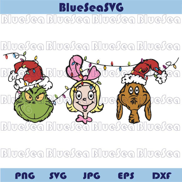 Grinch Cindy Lou and Max the Dog Svg Christmas Lights Xmas Png