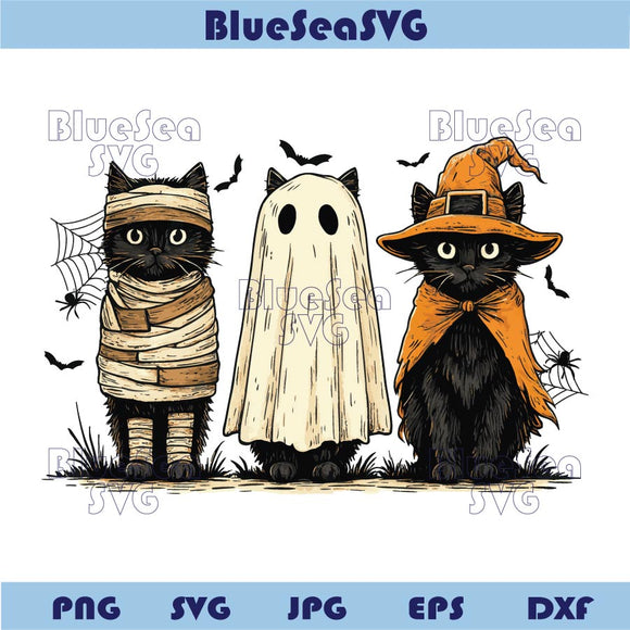 Halloween Black Cats Png Cat Pumpkin Ghots Cat Patchwork Cat Png