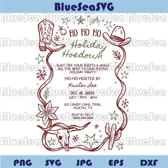 Hoedown Christmas Party Invitation Template Western Cowboy Png