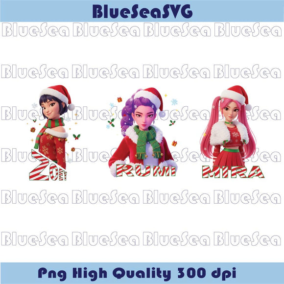 Kpop Demon Hunters Huntrix Christmas Png Rumi Mira Zoey Clipart