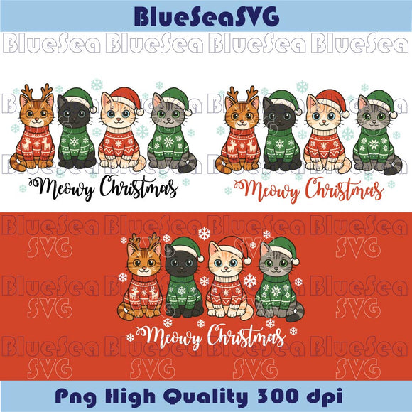 Meowy Christmas Svg Christmas Cats Sweaters Png Cute Kittens Png