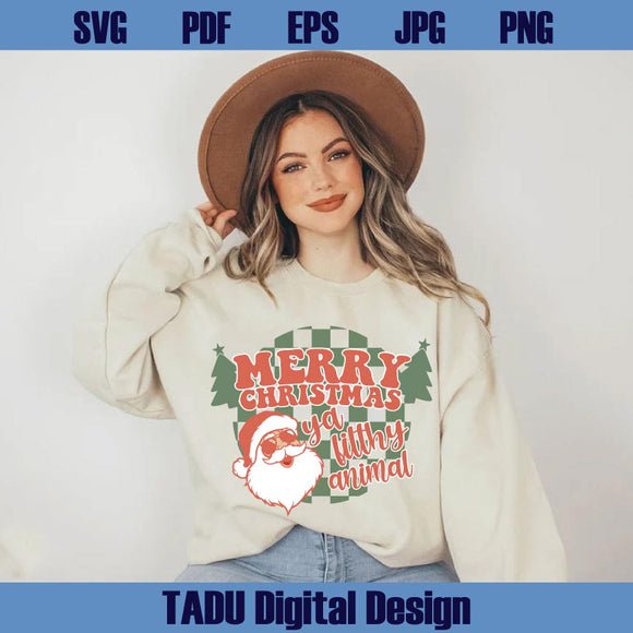 Merry Christmas Ya Filthy Animal Svg Retro Vintage Christmas Png