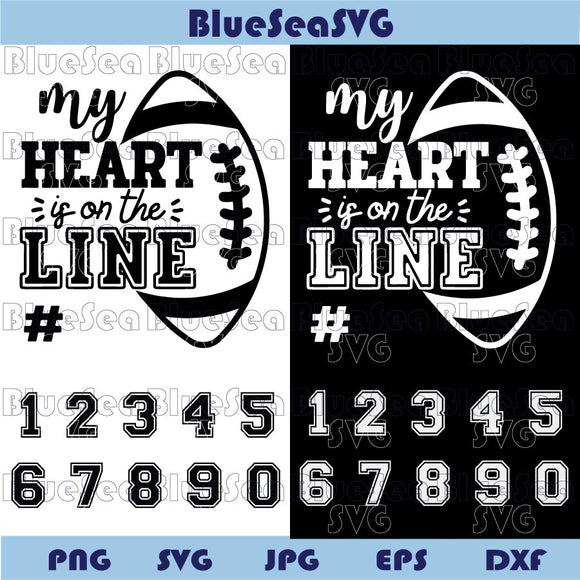 My Heart is on The Line Svg American Football Svg Custom Number