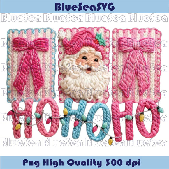 Pink Bow Coquette Crochet Faux Yarn Christmas Santa Claus Png