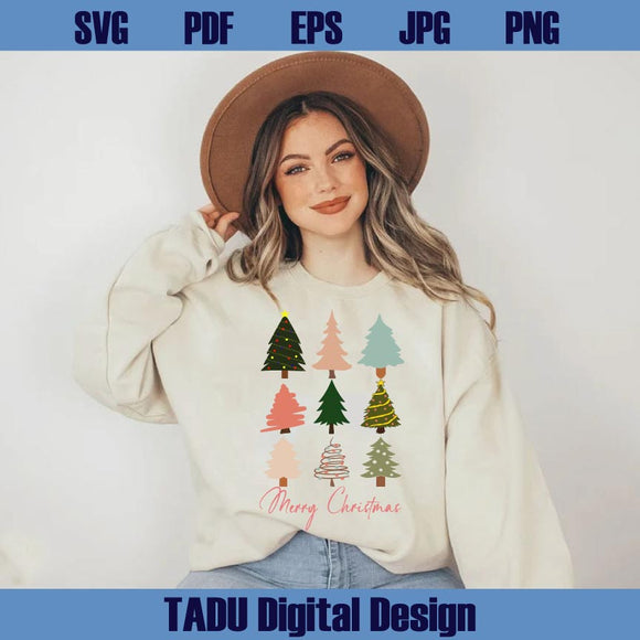 Preppy Merry Christmas Trees Svg Girly Pink Christmas Tree Png