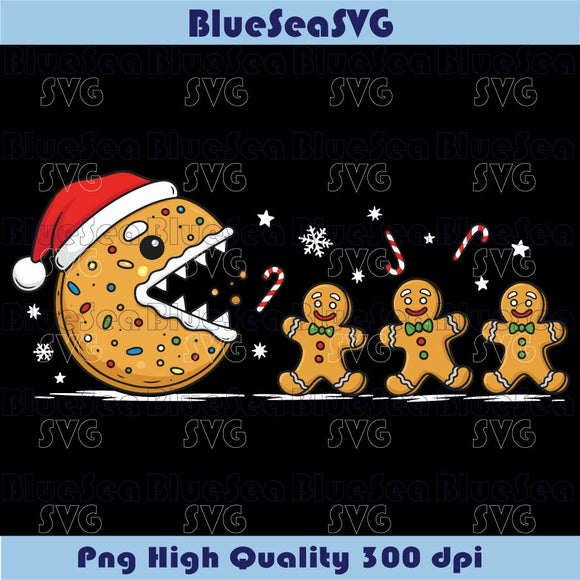 Santa Cookie Chasing Gingerbread Png Funny Christmas Cookie Svg