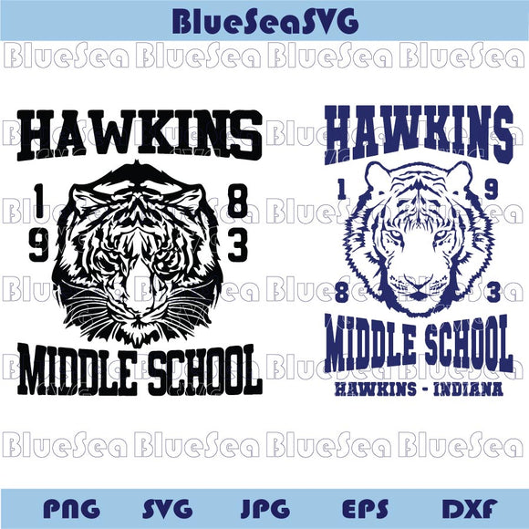Stranger Things Hawkins Middle School Logo Tiger Svg Png Dxf