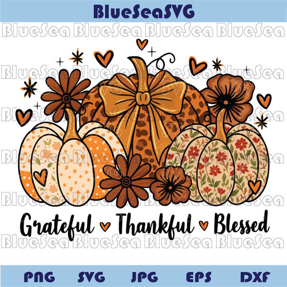 Thanksgiving Png Grateful Thankful Blessed Png Floral Pumpkin Png