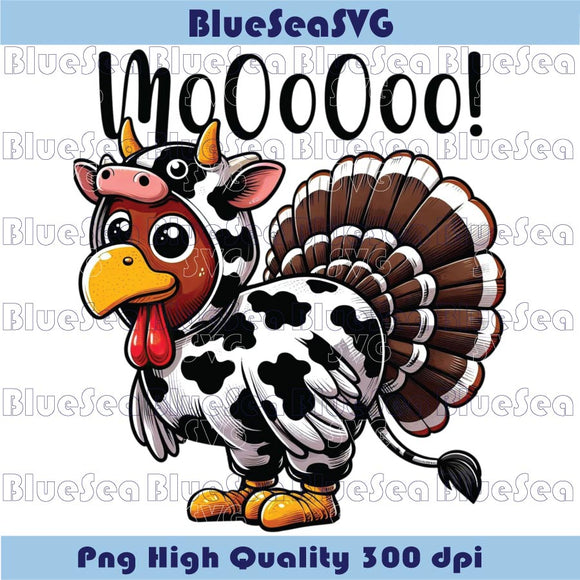 Turkey Cow saying Mooo Png Thanksgiving Turkey Dressed Cow Png