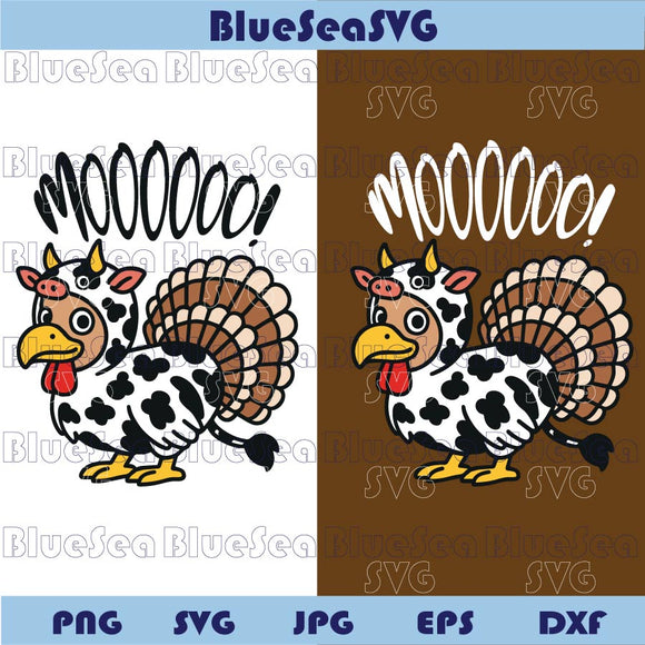 Turkey Dressed as a Cow Saying Moo Thanksgiving Turkey Cow Svg
