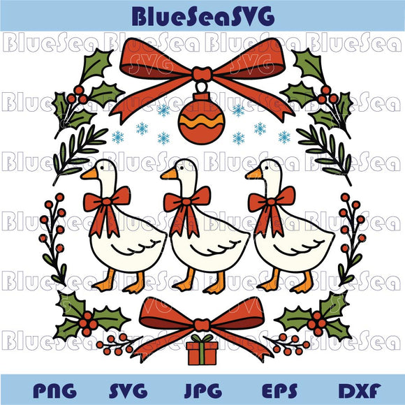 Vintage 80s Christmas Ribbon Goose Svg Retro Goose Coquette Svg