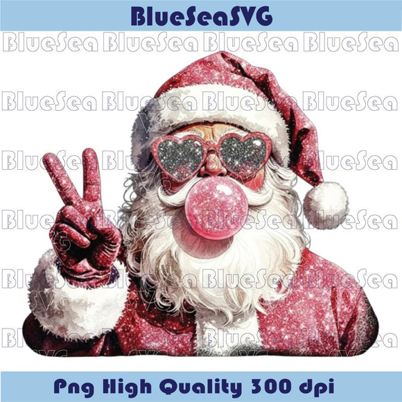 Vintage Glitter Santa Bubblegum Sparkle Christmas Santa Claus Png
