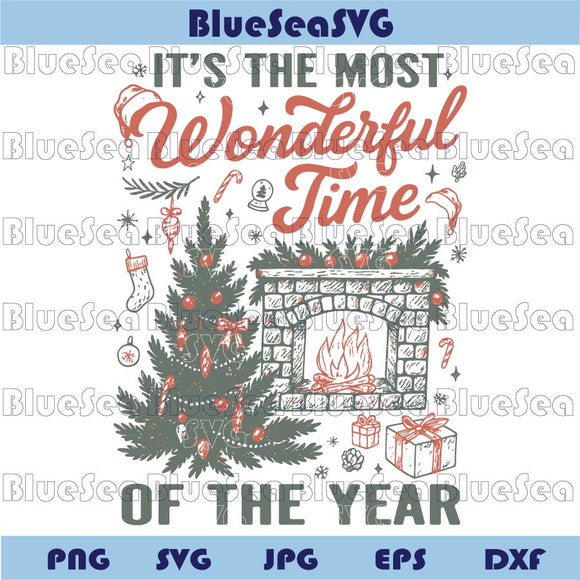Vintage It's The Most Wonderful Time Png Retro Christmas Svg