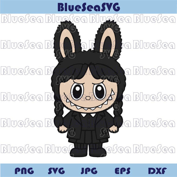 Wednesday Addams Labubu Svg Halloween Labubu Png Cute Doll Svg