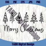 Merry Christmas Trees Svg Hand Drawn Christmas Tree Pine Svg Png