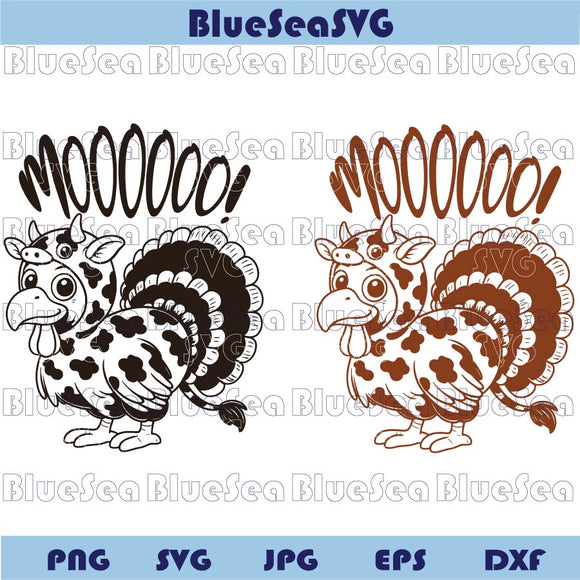 Thanksgiving Turkey Dressed as a Cow Saying Moo Svg Turkey Cow