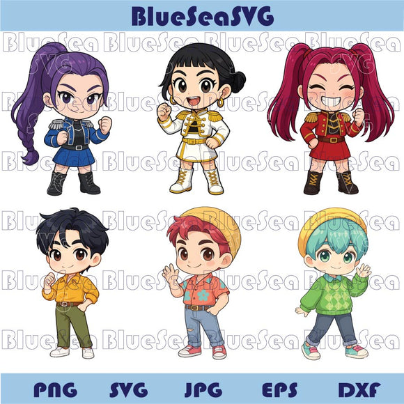 Demon Hunters Png Chibi Kpop Huntrix Png Anime Svg Clipart Bundle