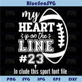 My Heart is on The Line Svg American Football Svg Custom Number